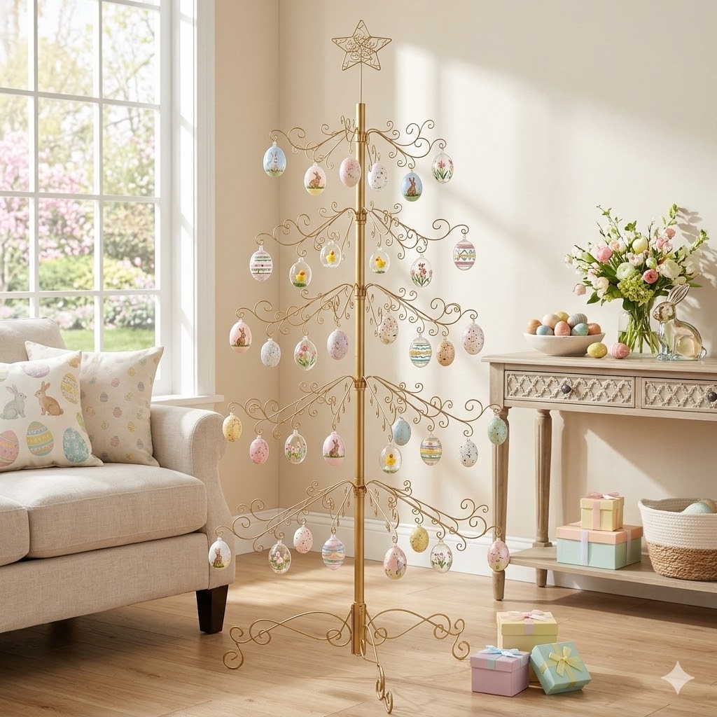 HOHIYA  6.5 Feet Wrought Iron Christmas Tree Alternative Metal Ornament Display Stand with 174 Hooks Extra Large Floor Standing ECO Xmas Tree for Keepsake Collections Gold